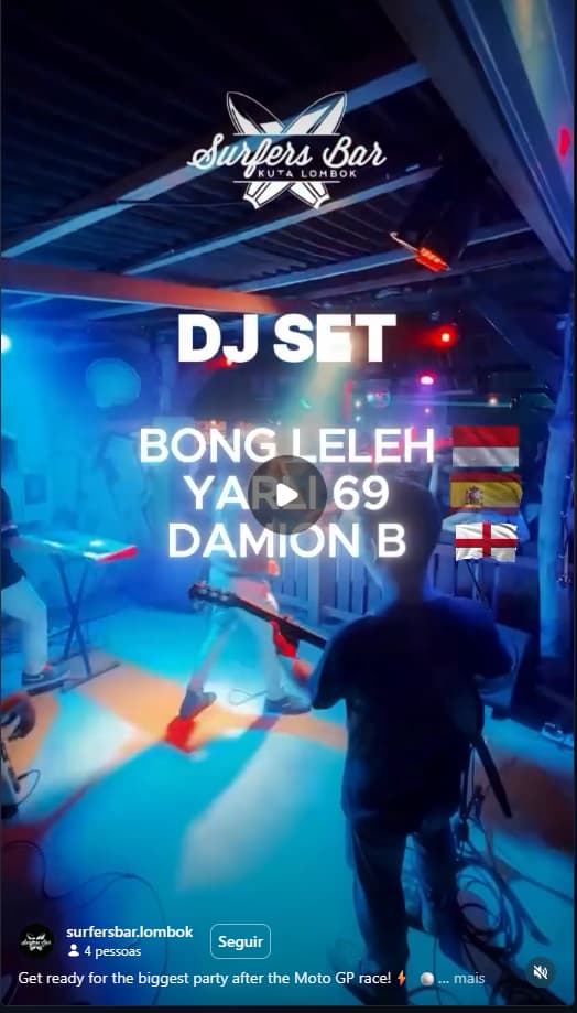 A screenshot of surfersbar.lombok's post, showing current DJs.